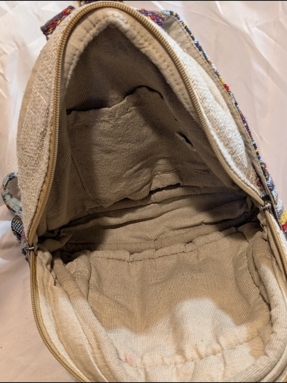Boho Natural Beige & Multicolor Woven Hemp Backpack by Freak Mandu
